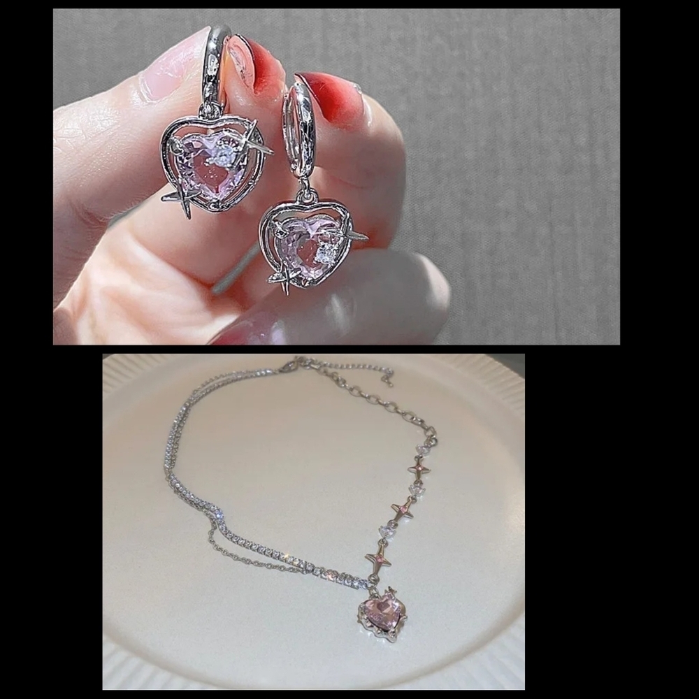 Heart Earrings And Necklace Set